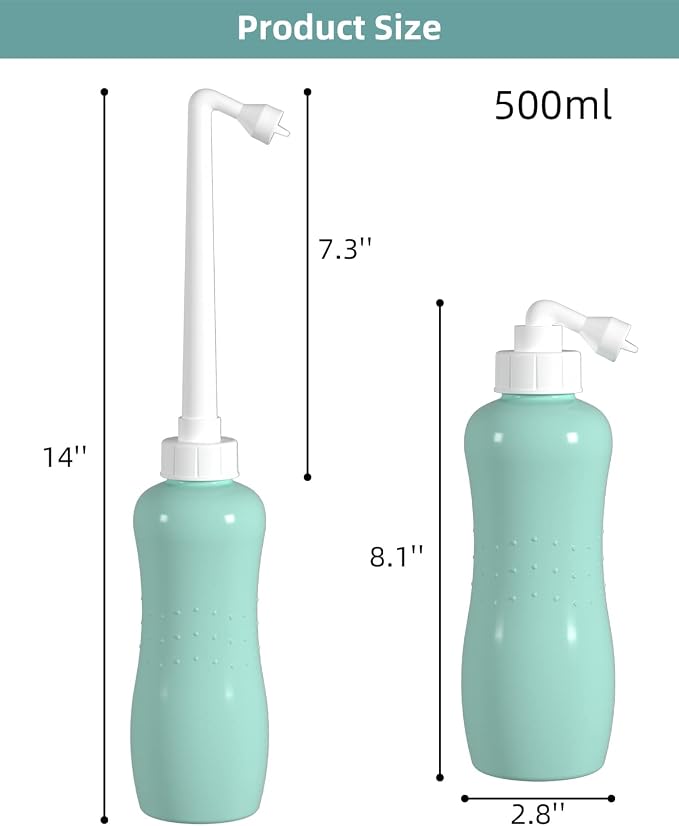Hibbent 2 Pack 500ml Portable Bidet Sprayer for Women or Men, Handheld Travel Bidet for Personal Hygiene, Jet Spray Bottle for Toilet & Bathroom, Peri Bottle for Postpartum Care, Travel Bag, Green - Image 6