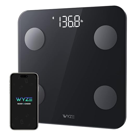Wyze Scale S Smart Scale for Body Weight & Fat, Bluetooth, 400 lbs, Black | Tracks 12 metrics, Baby/Pet Mode, Sync with Fitness Apps, Heart Rate Tracking, Smart User Recognition, Unlimited Sharing by WyzeLifestyle