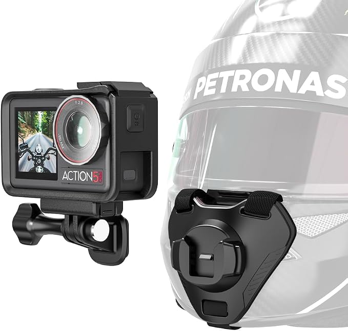 Slide-in Motorcycle Helmet Chin Strap Mount, Quick-Release Motorcycle Helmet Mount Compatible with Go Pro13/12/11/10/9, DJI Action 6/5 Pro/4, DJI Nano, Insta360 ONE R,AKASO/Campark/YI and More by SKEZN