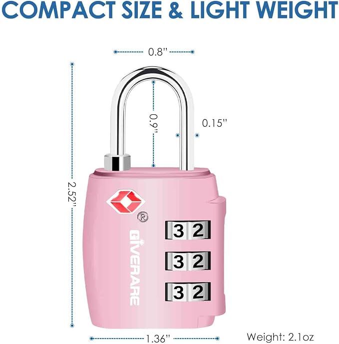2 Pack TSA Approved Travel Luggage Locks, Combination Lock Alloy Body, Keyless 3-Digit Padlocks, Travel Sentry Accepted Compatible Padlock for Gym Locker, Golf Bag Case, Backpack, Black-by GIVERARE - Image 2