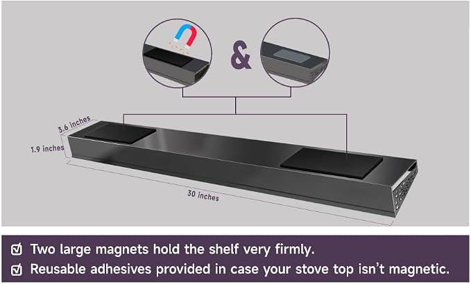 STUTOV 30" Magnetic Stove Top Shelf – Black Stainless Steel Spice Rack and Seasoning Organizer – Kitchen Shelf for Back of Stove – Over Stove Rack and Storage Organizer - Image 5