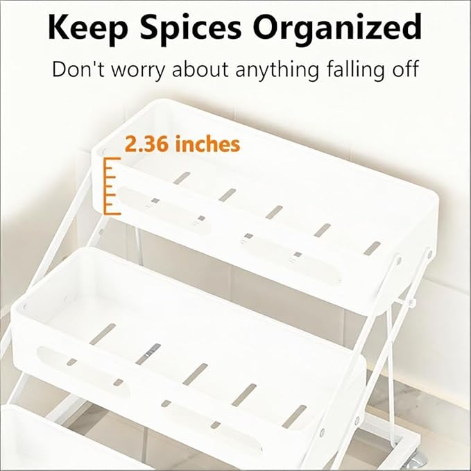 Ceetug 3 Tier Foldable Spice Rack, White | Iron, For Countertop, Kitchen Seasoning Organizer, For Cabinet - Image 6