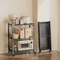 Folding Storage Shelves No Assembly, 3 Tier Metal Foldable Shelves with Wheels, Collapsible Rolling Storage Rack for Laundry Room Garage Small Spaces, Black by Unknown