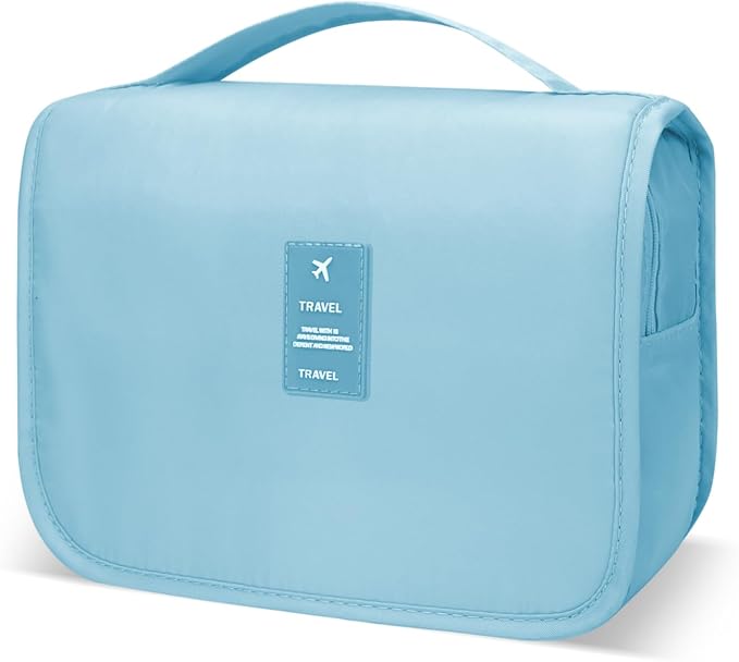 Lcsmaokin Large Capacity Toiletry Bag Travel Bag with Hanging Hook for Men and Women Waterproof Travel Cosmetic Bag Bathroom Storage Bag for Brushes Set, Full-Sized Shampoo,Accessories(Baby Blue) by Lcsmaokin