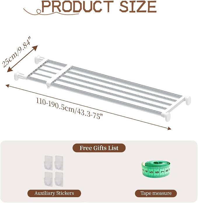 Tension Shelf Expandable Rod, Adjustable Closet Tension Shelves | Clothes Tension Shelf DIY Garage Bathroom Kitchen Storage Organizer Shoe Rack, Plant Stand, Bookshelf - Image 2