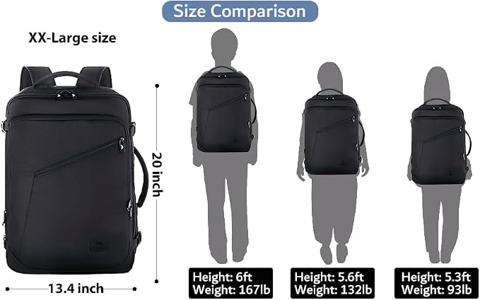 MATEIN 45L Travel Backpack, Expandable Large Carryon Backpack for Men Women | Airline Aprroved, Fits Overhead Bin, Lightweight Weekender Backpack, Water Resistant, Anti Theft, Gifts for Traveler, Black - Image 3
