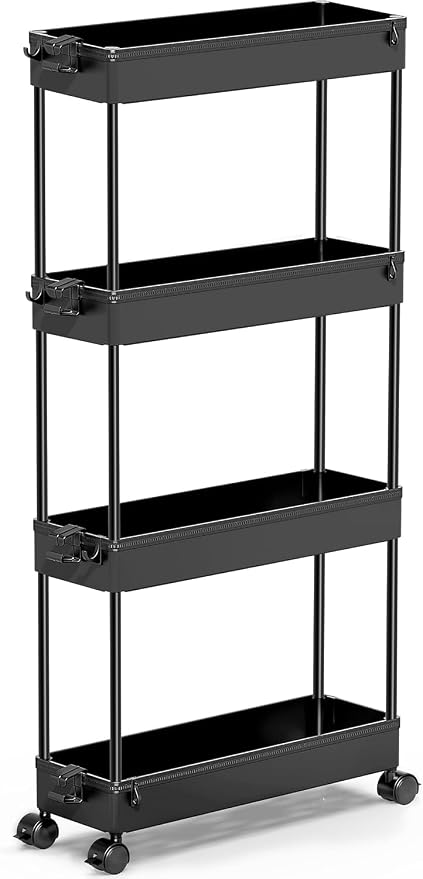 SPACEKEEPER Slim Rolling Storage Cart, 4 Tier Bathroom Cart Organizer,Black | Narrow Rolling Cart with Wheels for Kitchen Office Bathroom Laundry Room,Mobile Utility Cart for Craft Art Makeup Nail Polish - Image 9
