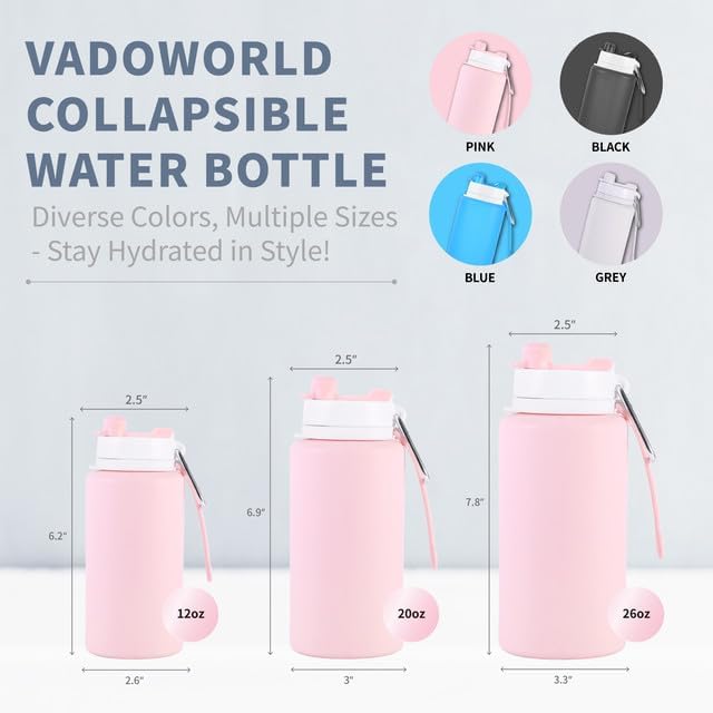 Collapsible Water Bottles 26oz with Spout & Carabiner, Odorless BPA-Free Silicone, Leak-Proof Foldable Reusable Bottle - Perfect for Travel Sports Gym Hiking Camping Cycling - Quartz Pink - Image 2