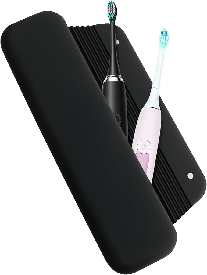 Silicone Electric Toothbrush Travel Case, Portable Protective Cover Compatible with Philips Sonicare, Oral-B, Aquasonic, Suri, Burst - Black by NECANCE