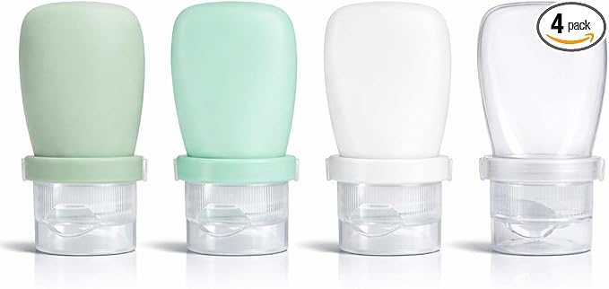 2 oz Silicone Travel Bottles, Leakproof Squeeze Bottle Mini Travel Size Container for Toiletries Lotion Shampoo and Conditioner Liquid Salad Dressing to go Condiment, TSA Approved, 4 Pack by WXOIEOD