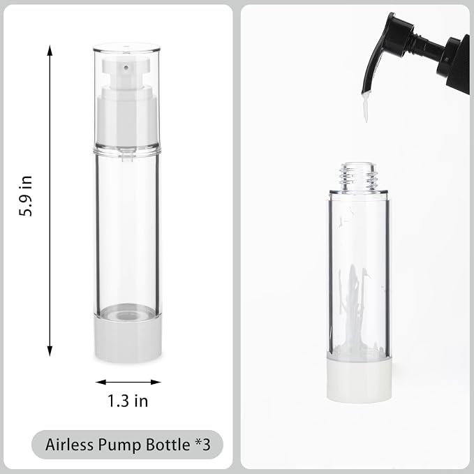 1.7OZ/50ML Clear Airless Pump Bottles, Lotion Dispenser Travel with Pump, Vacuum Plastic Travel Size Lotion Bottle for Foundation, Creams, Cosmetic(3 Pack) - Image 2