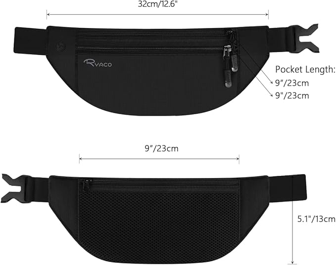 RYACO Money Belt for Men & Women Travel Hidden Wallet Secure RFID Blocking Waterproof Pouch for Passport, Cards, Cash& Phone Adjustable& Wearable Slim Waist Bag Under Clothes - Image 5