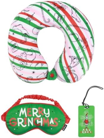 Bioworld The Grinch Merry Grinchmas 3-Piece Memory Foam Neck Pillow Eye Mask & Luggage Tag Set - Image 8