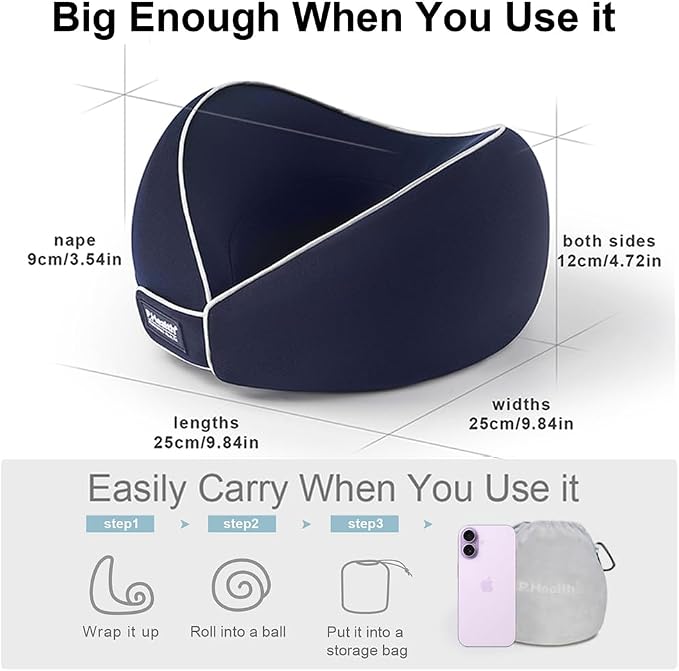 Travel Neck Pillow for Airplanes, Neck Support Pillow for Sleeping & Pain Relief, Stuffable Cervical Pillow, Portable Travel Essentials for Plane, Car & Office(Dark Blue) - Image 5