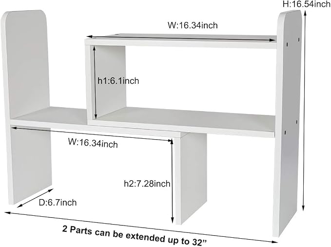 Desk Organizer Desktop Shelf Adjustable Countertop Bookshelf Small Table Shelves Book Organizer Office Organization for Desk, White - Image 2