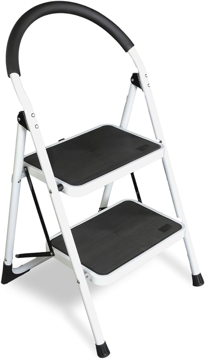 Jack Boss 2 Step Ladder, Folding Lightweight Step Stool with Wide Anti-Slip Pedal for Home, Office, Kitchen and Garage, Service Height 18.5 inch, 400 lbs Capacity by JACKBOSS