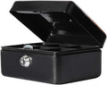 Decaller Small Cash Box with Key Lock, Double Layer Metal Money Box for Home Security, Portable Locking Box, 5.9" x 4.7" x 3.2", Black by Decaller