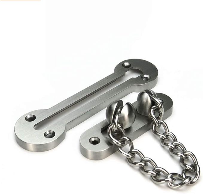 Extra-Thick Door Chain Lock- Sus304 Stainless Steel Casting Door Security Chain Guard, Heavy Duty Latch Lock for Inside Door, Brushed Nickel Finish (Deluxe Extra-Thick:3 mm) (EK-07) by V-CORME