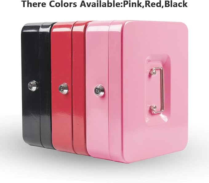KYODOLED Large Metal Cash Box with Money Tray and Lock,Money Box with Cash Tray,Cash Drawer,9.84"x 7.87"x 3.54" Pink Large - Image 6