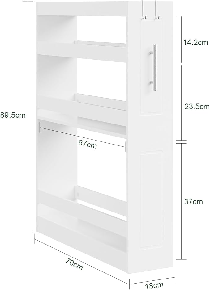 SoBuy 4 Tier Slim Rolling Cart with Wheels, Slim Storage Cart, White | Narrow Bathroom Storage Cabinet, Round Handle, Hidden Casters, 7.09" Gap Cart For Kitchen, Bathroom & Laundry - Image 5