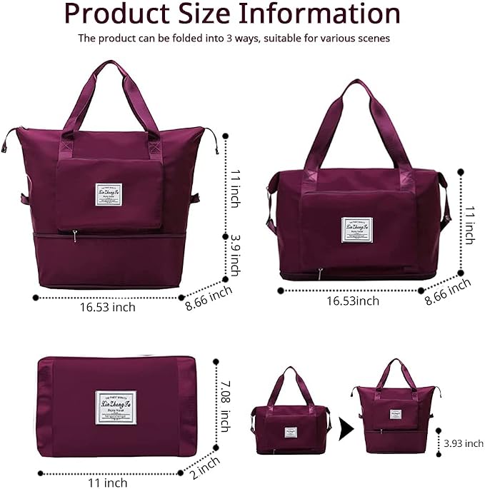 Large Capacity Foldable Travel Bag, Expandable Waterproof Carry on Bag, Dry and Wet Separation Spor Duffel Bags - Image 4