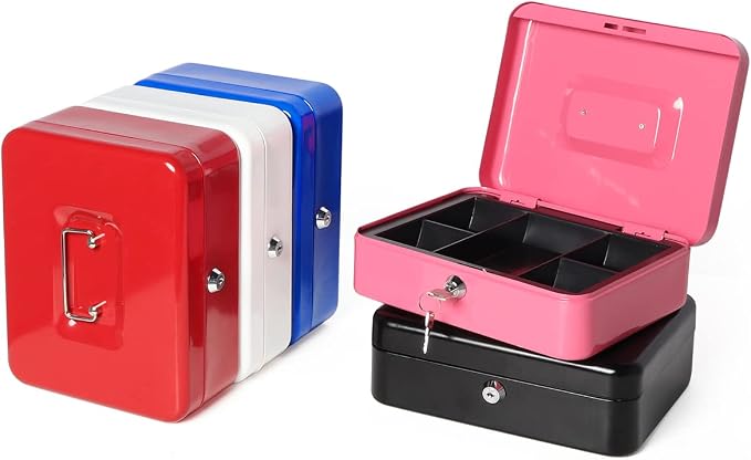 Jssmst Cash Box with Tray - Cash Box with Key Lock Safe Money Box with Cash Tray, Money Saving Box Lock Box for Money, 9.84'' x 7.87'' x 2.6'', Blue - Image 6