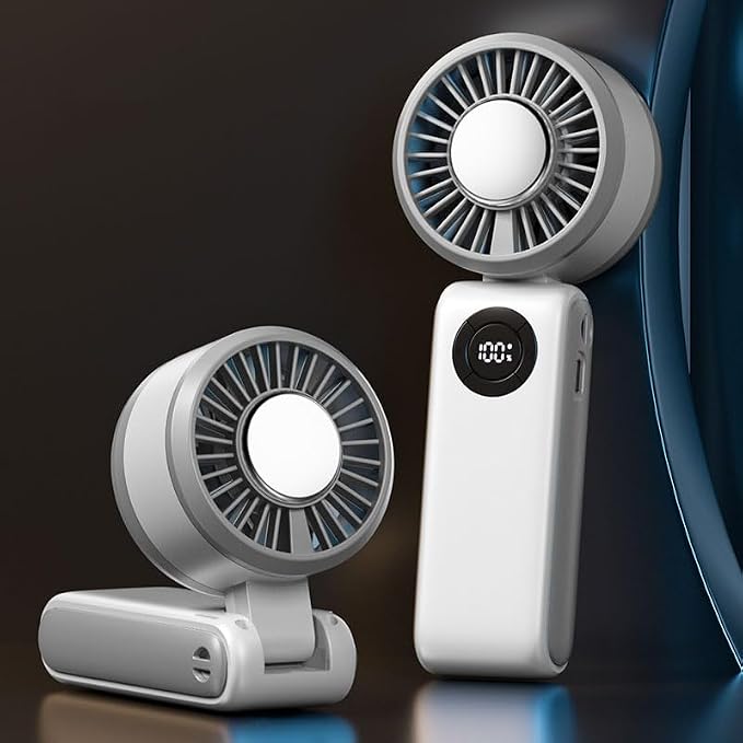 Portable Handheld Fan, 3 IN 1 Rechargeable Personal Fan with 5 Speed Wind, 4000mAh Battery, Digital Display, 90° Foldable Rapid Cooling Small Fan Desk Fan for Travel, Camping, Outdoor Sports - Image 5