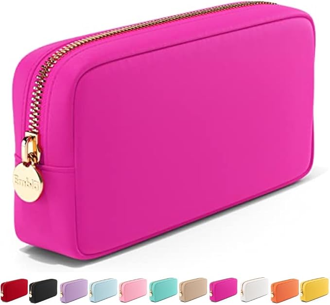 Embla Makeup Bag Travel Cosmetics Pouch and Toiletry Bag, Nylon Zipper Pouch Purse, Cute Make Up Organizer Storage Tote for Women Girls, Waterproof Travel Skincare Case, Small Makeup Bags, Fuchsia by Embla