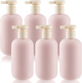 6 Pcs 10 oz Soft Plastic Bottles with Press Pump,Empty Refillable Travel Shampoo Dispenser Container for Hand Soap,Shampoo,Lotion,Body Wash,Conditioner,Silicone Funnel Included (Pink) by DMuuuDM