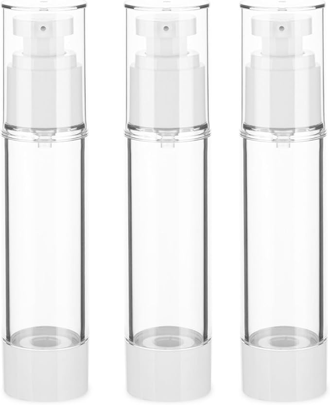 1.7OZ/50ML Clear Airless Pump Bottles, Lotion Dispenser Travel with Pump, Vacuum Plastic Travel Size Lotion Bottle for Foundation, Creams, Cosmetic(3 Pack) by Weareyourgoodpartners