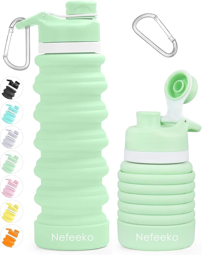 Nefeeko Collapsible Water Bottle, 26oz Silicone Foldable Water Bottles | Leakproof BPA Free Travel Water Bottles with Carabiner,Portable Sport Water Bottles for Camping,Hiking Outdoor Indoor Sport by Nefeeko
