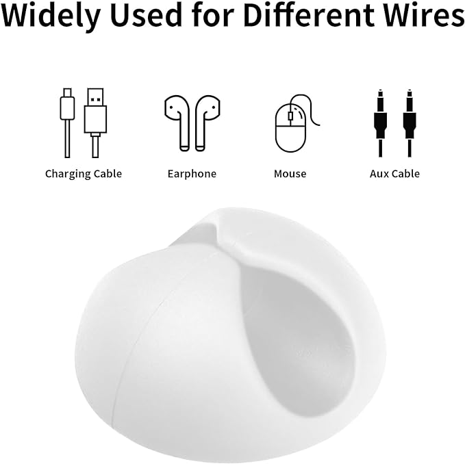 12PCS White Adhesive Cable Clips Cord Organizer for Wire Management | Residue-Free Strong Adhesive, No-Drill Install, For Charger Headphone Cords, Home Office Desk Car Nightstand, Wire Organizer - Image 3