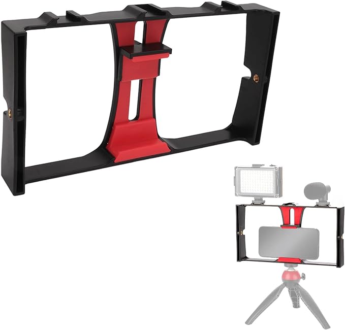 Phone Video Cage, Portable Handheld Shockproof Smartphone Video Stabilizer Rig, 1/4in Screw, Phone Film Movie Making Stabilizer, for Livestreaming Vlog(Red) by VBESTLIFE