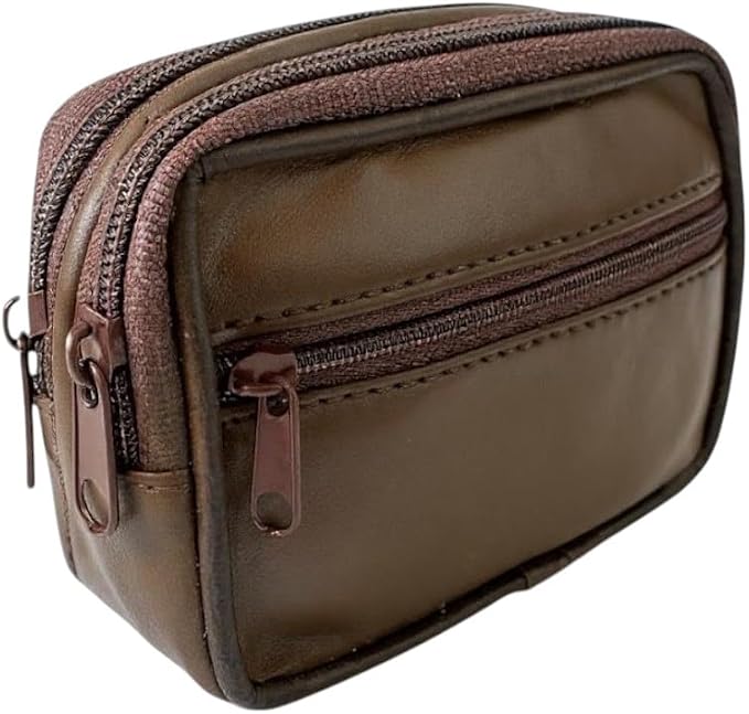 Leatherboss Genuine Leather Travel Outdoor Hiking Belt Pouch with Zipper Pocket Wallet for men women (Dark Brown) by LeatherbossCollection