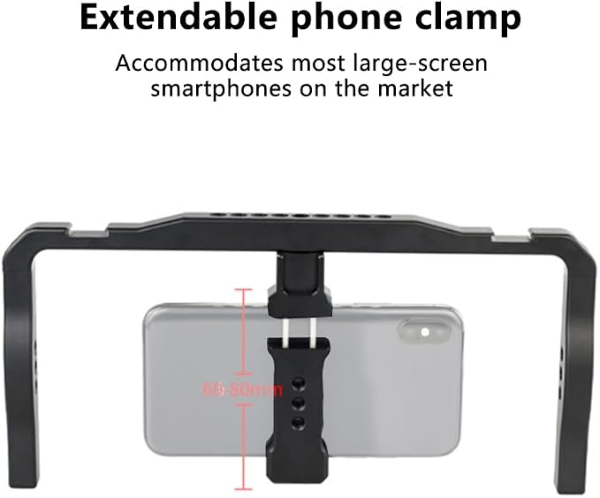 Universal Smartphone Cage Video Rig with Dual Handles Cold Shoe Mount Adapter Compatible with LED Light,Microphone (Black) - Image 5