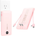 Portable Charger Power Bank Built in Cables and Wall Plug, 10000mAh iPhone Battery Pack Fast Charging, USB C External Slim Power Bank, Travel Essentials Compatible with iPhone 16 15 14 13 iPad, Pink by VEEKTOMX