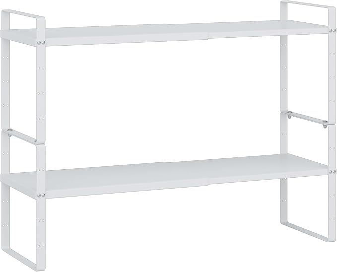 Expandable Cabinet Shelf Organizer Rack, Stackable Kitchen Counter Storage Shelves Stand, Adjustable Height Pantry Shelf Spice Rack (White-2 Pack, 8.7" D x 15.4-26.8" W x 9.8" H) - Image 9