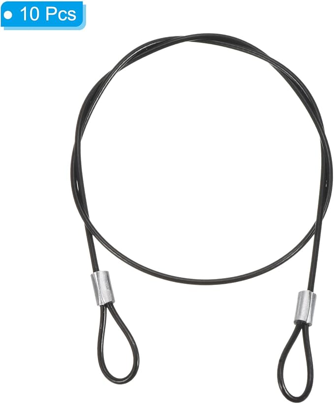 PATIKIL 2Ft Safety Cable Lock, 10 Pack Stainless Steel 2mm Dia Security Wire Rope with Double Loop for Stage Lighting Luggage Lock Black - Image 3