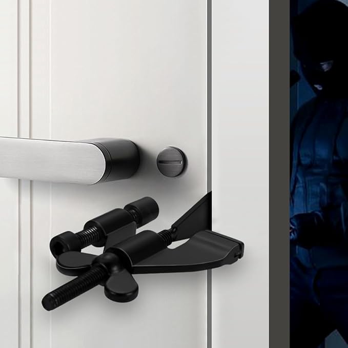 Black Adjustable Heavy Duty Portable Door Lock,No Drill | Enhanced Safety Door Lock,for Home,Travel,Hotels,Apartments Prevents Unauthorized Entry,Silicone Protector Caps Included by INIRET