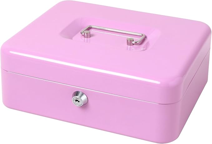 Jssmst Cash Box with Tray - Light Purple Money Box with Key Lock, Money Saving Box Lock Box, 9.84'' x 7.87'' x 2.6'', Light Purple by Jssmst