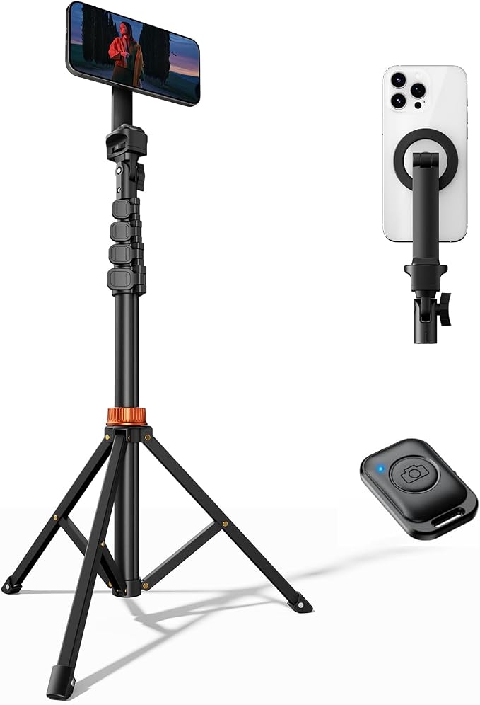 VIMOSE 66" Magnetic Phone Tripod, Tripod for iPhone with Remote & Strong Magnetic Holder for Magsafe, Stable Cell Phone Tripod for Video Recording | Strong Magnetic Holder for Magsafe, Stable Cell Phone Tripod for Video Recording - Image 7