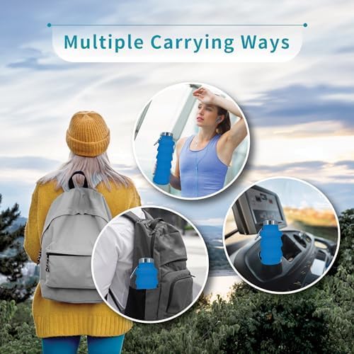 Collapsible Water Bottles 17oz, Odorless BPA-Free Silicone, Leak-Proof Foldable Reusable Bottle - Perfect for Travel Sports Gym Hiking Camping Cycling - Purple - Image 6