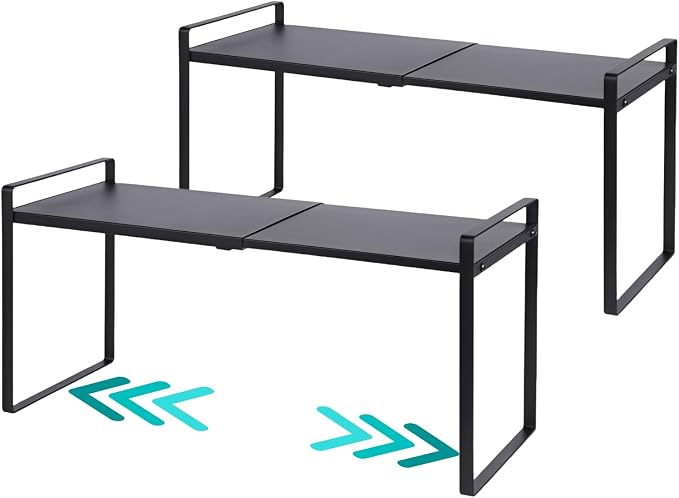 2 Pack Expandable Cabinet Shelf Organizer Riser for Kitchen Pantry Cupboard Under Sink Countertop (2 pack 8.2’’D * 12.2-21.6’’W * 10.4’’H) (Black) by LJHFUQHUHU