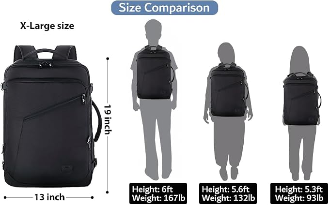 MATEIN Carry on Backpack, Extra Large Expandable Travel Backpack for Men | Airplane Approved, Weekender Bag for Women, mochila de viaje, Water Resistant, Lightweight Daypack for Flight, 40L, Black - Image 8