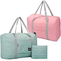 2 Pack Foldable Travel Bag Waterproof Travel Duffel Bag,Women Ladies Man Canvas Weekender Bag Overnight Carry-on Tote Duffel in Trolley Handle (Pink&Blue)… by K+Y+KANGYUN