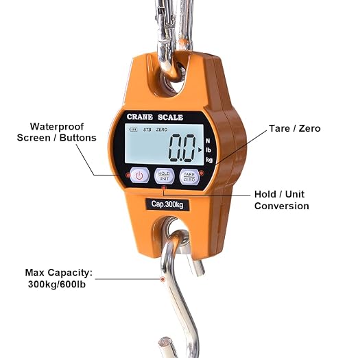 Fuzion Hanging Scale 660LB - Heavy Duty Crane Scale with Aluminum Body | Stainless Steel Hook, Hold/Tare Function, Large Display, Digital Hanging Scales for Weighing Animals, Hays, Fish, Luggage - Image 4