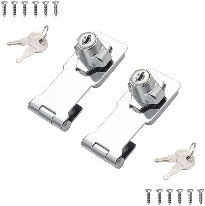 2 Packs Keyed Hasp Locks Twist Knob Keyed Locking Hasp for Small Doors, Cabinets and More,Stainless Steel Steel, Chrome Plated Hasp Lock Catch Latch Safety Lock (3Inch with Lock) - Image 7