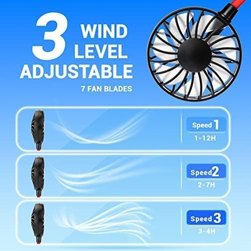 JUANANIUG Portable Neck Fan Rechargeable Personal HandFree Fan Mini USB Wearable Neckband Sport Fan 3 Speed Adjustable 360 Degrees Rotation Perfect for Working Traveling Office Reading (Red Black) - Image 3