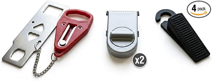 Portable Travel Security Kit: Portable Door Lock, 2-Pack Window Locks, and Rubber Door Stop Wedge - 4-in-1 Essential Safety Bundle for Hotels, Vacation Rentals, and Apartment Rentals by Unknown