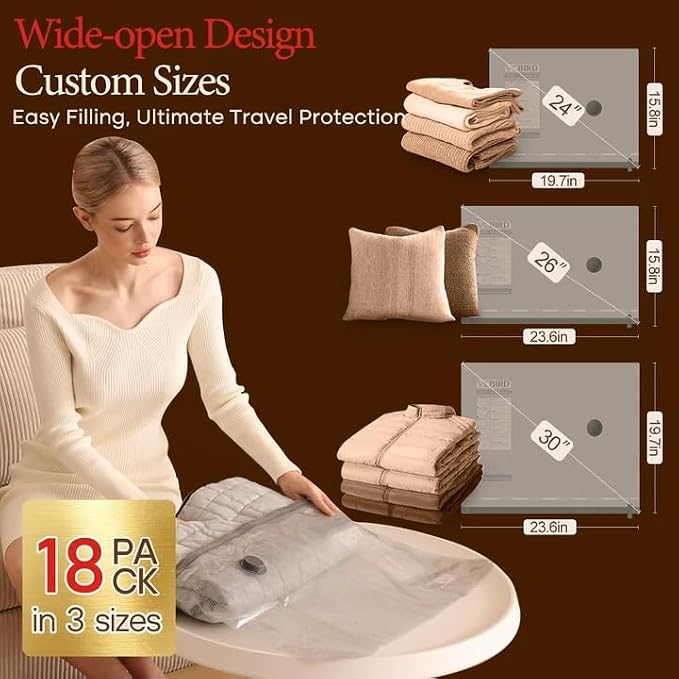 Vacbird Travel Vacuum Bags with Rechargeable Pump, Carry-On Space Saver | See Contents Easily with Transparent Bags, 1500mAh Pump Compresses 90+ Bags, Carry-On Size for Easy Travel Packing - Image 3